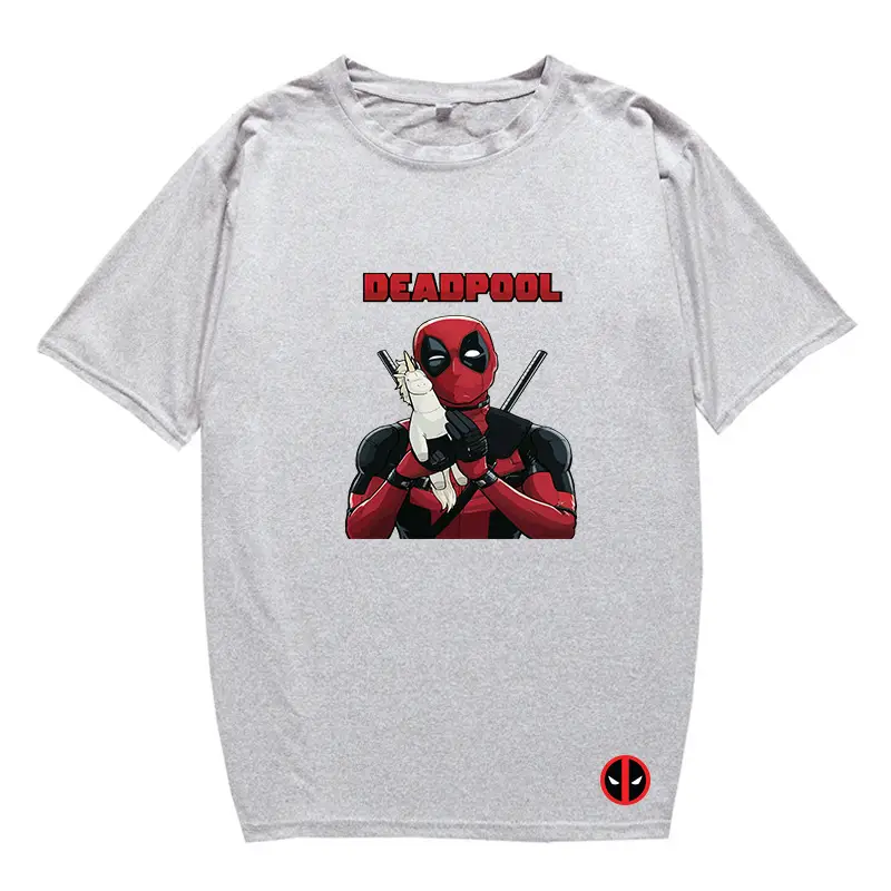 Marvel Deadpool T-Shirt Grey Plus Size Letter Print