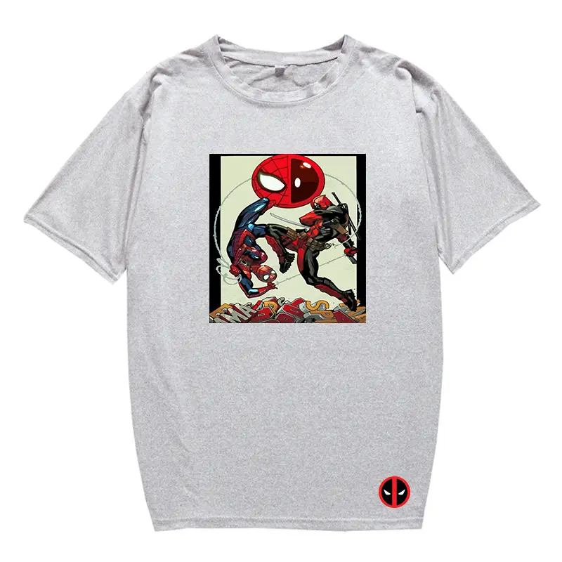 Marvel Deadpool T-Shirt Grey Plus Size Letter Print