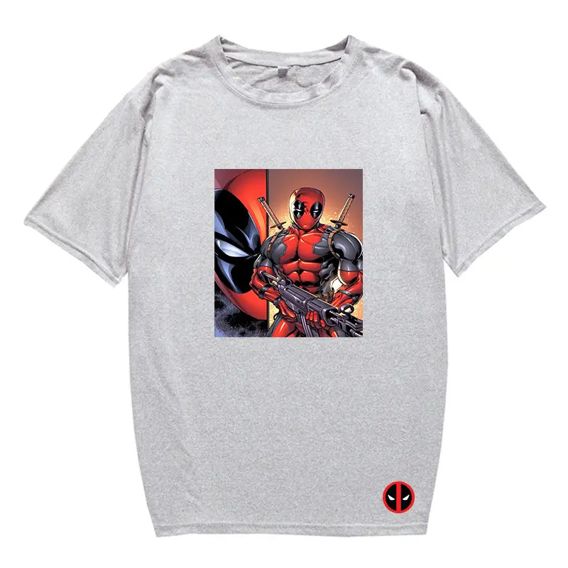 Marvel Deadpool T-Shirt Grey Plus Size Letter Print