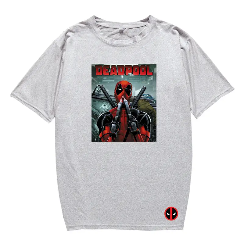 Marvel Deadpool T-Shirt Grey Plus Size Letter Print