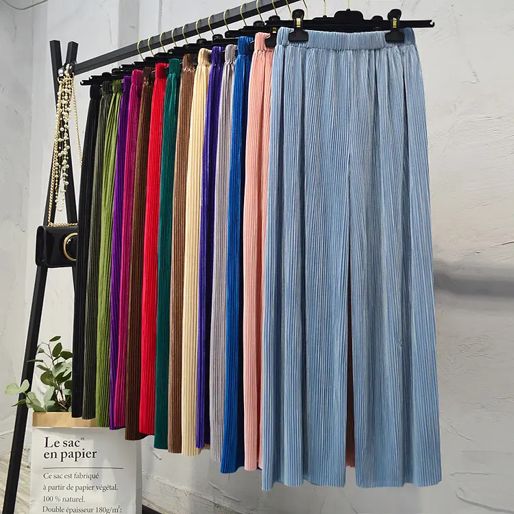 Versatile Thin Women's Trousers with Elastic Waist, Loose Ice Silk Pleated Trousers, Slim Wide-Leg Trousers, Casual Yoga Trousers - Image 25