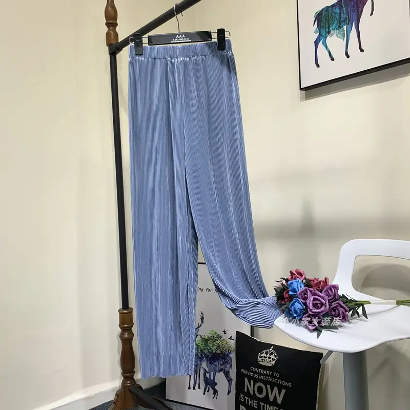 Versatile Thin Women's Trousers with Elastic Waist, Loose Ice Silk Pleated Trousers, Slim Wide-Leg Trousers, Casual Yoga Trousers - Image 10