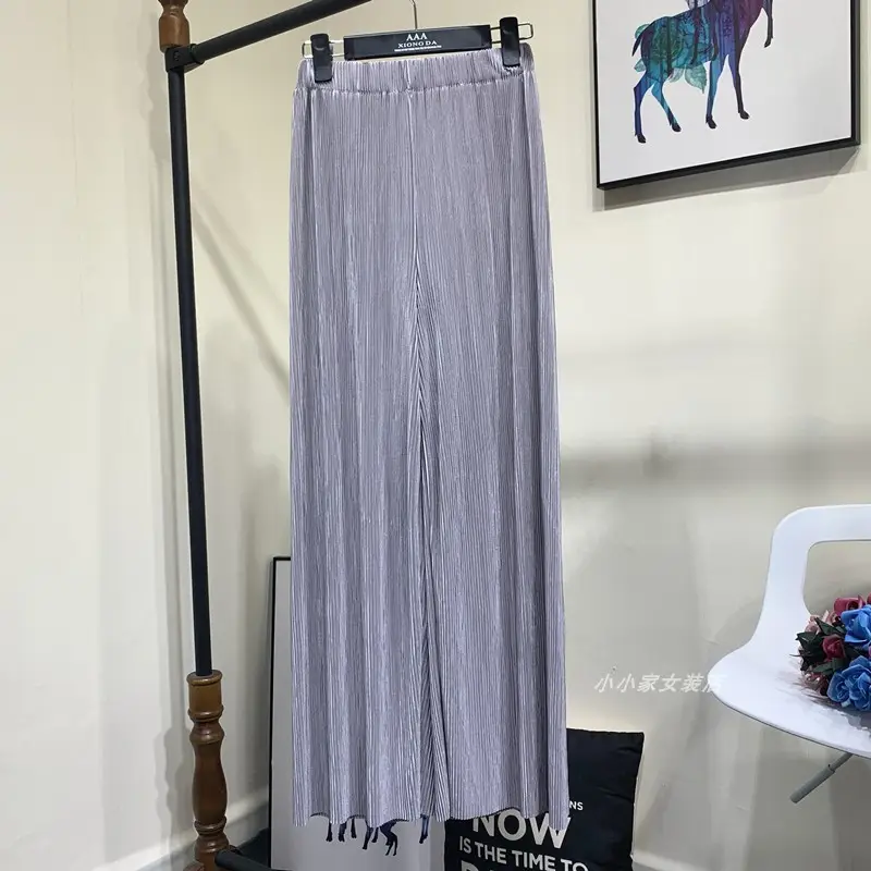 Versatile Thin Women's Trousers with Elastic Waist, Loose Ice Silk Pleated Trousers, Slim Wide-Leg Trousers, Casual Yoga Trousers - Image 14