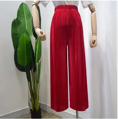 Versatile Thin Women's Trousers with Elastic Waist, Loose Ice Silk Pleated Trousers, Slim Wide-Leg Trousers, Casual Yoga Trousers - Image 3