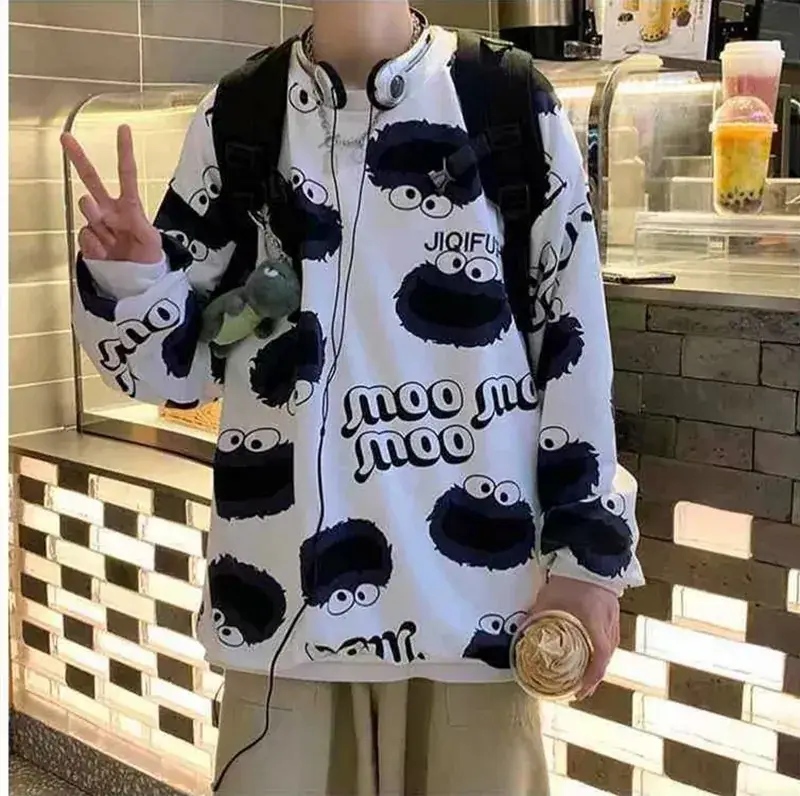 Men Fleece Lined Printed Sweatshirt Winter Warm Loose Fit - Image 7