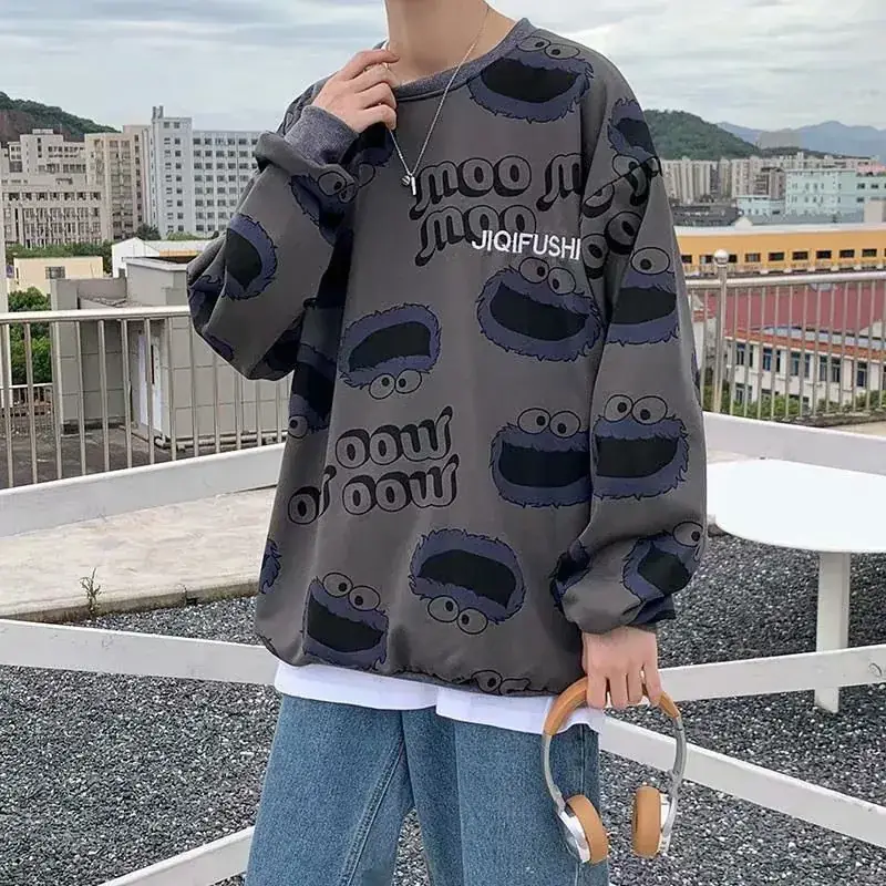 Men Fleece Lined Printed Sweatshirt Winter Warm Loose Fit - Image 2