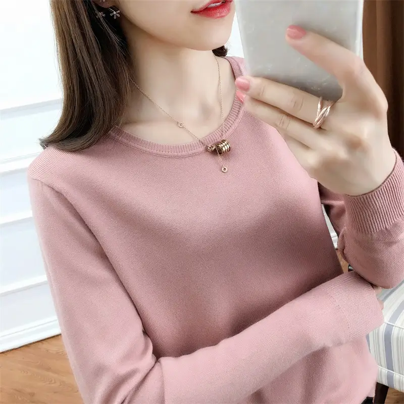 Women Woolen Round Neck Sweater Red Large - Image 28