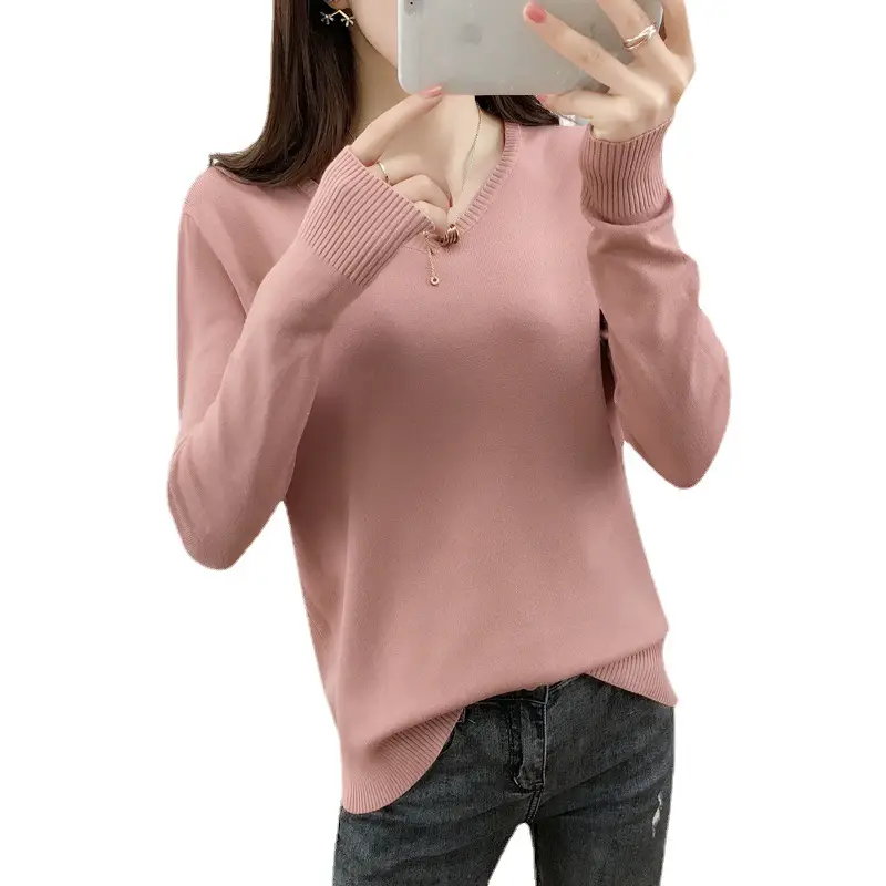 Women Woolen Round Neck Sweater Red Large - Image 29