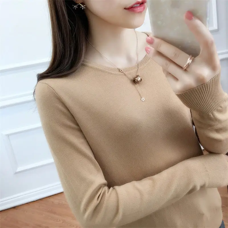 Women Woolen Round Neck Sweater Red Large - Image 13