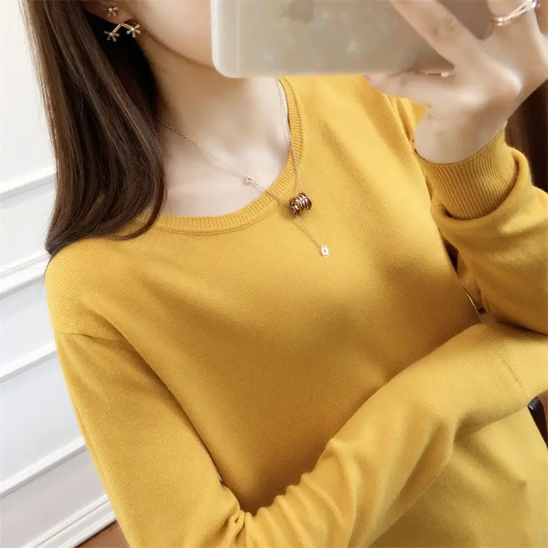 Women Woolen Round Neck Sweater Red Large - Image 16