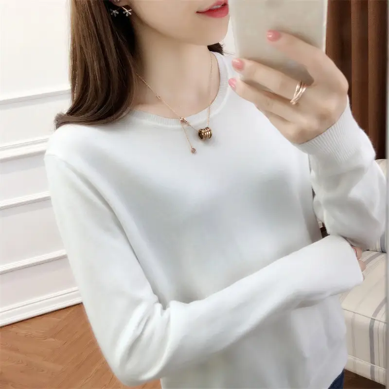 Women Woolen Round Neck Sweater Red Large - Image 17