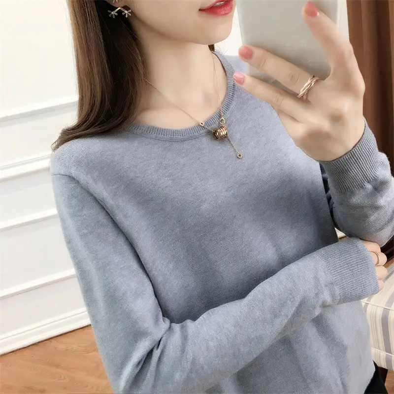 Women Woolen Round Neck Sweater Red Large - Image 20
