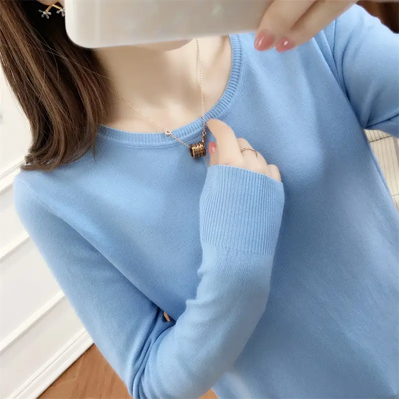 Women Woolen Round Neck Sweater Red Large - Image 23
