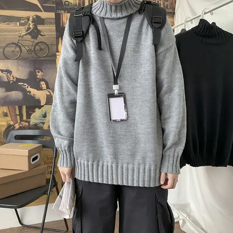 Men Winter White Turtleneck Sweater Loose Fit - Image 16
