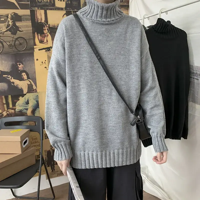 Men Winter White Turtleneck Sweater Loose Fit - Image 2