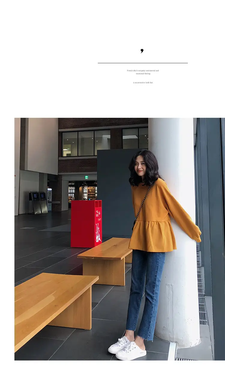 2026 Women Loose Fit Long Sleeve T-Shirt Solid Yellow — feature 14