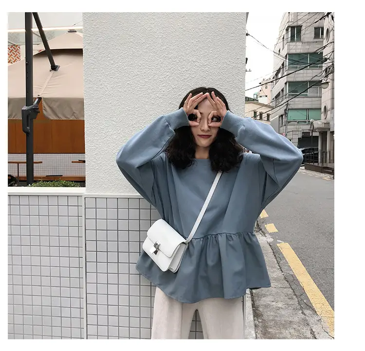 2026 Women Loose Fit Long Sleeve T-Shirt Solid Yellow — feature 32