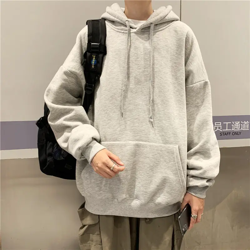 Men Green Solid Color Hooded Sweatshirt Korean Style - Image 9