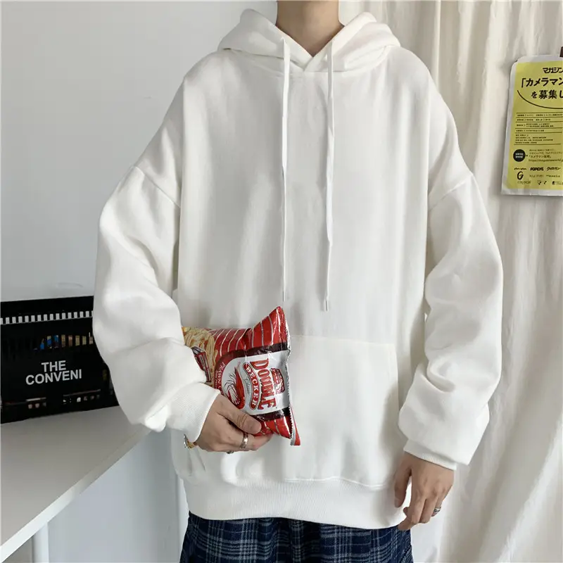 Men Green Solid Color Hooded Sweatshirt Korean Style - Image 10