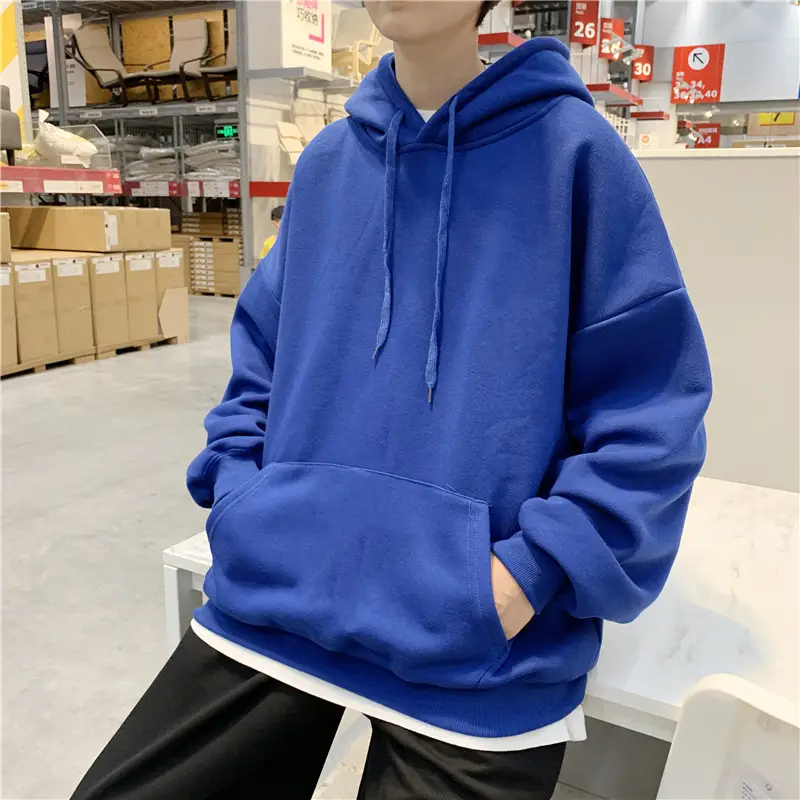Men Green Solid Color Hooded Sweatshirt Korean Style - Image 11