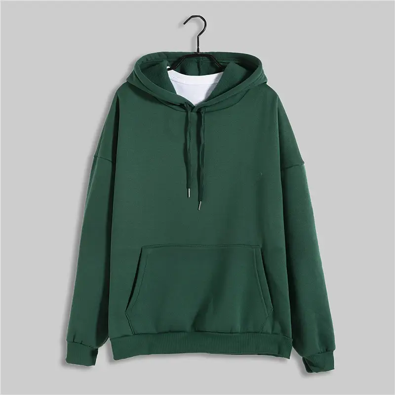 Men Green Solid Color Hooded Sweatshirt Korean Style - Image 5