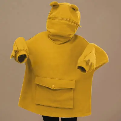 Women Fleece Hooded Coat Green Frog Ear Design