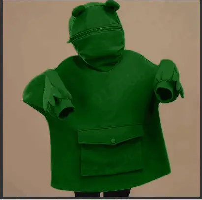 Women Fleece Hooded Coat Green Frog Ear Design