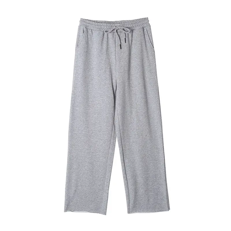 Women Cotton High Waist Elastic Pants Loose Straight Wide Leg Sports