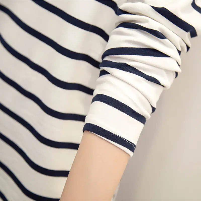 Women Striped Mid-Length T-Shirt Long Sleeve Loose Fit - Image 5