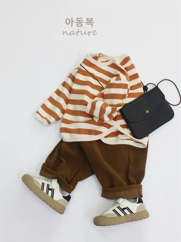 2026 Kids Striped Long Sleeve T-Shirt Brown White - Image 5