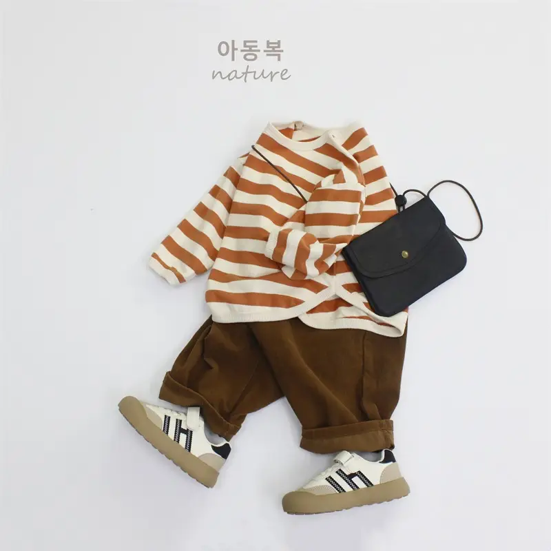 2026 Kids Striped Long Sleeve T-Shirt Brown White — feature 7