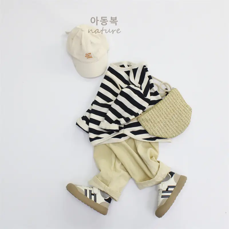 2026 Kids Striped Long Sleeve T-Shirt Brown White — feature 8