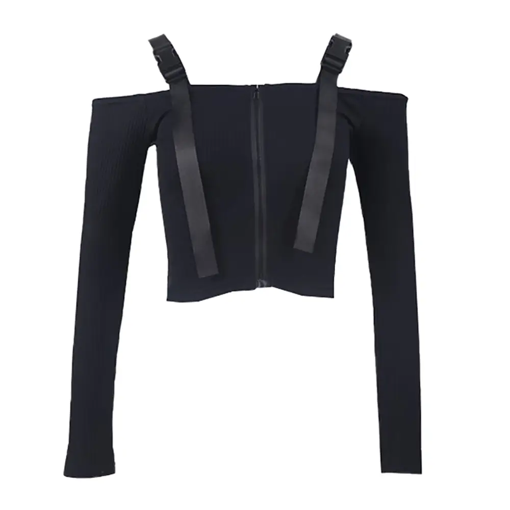 Black Knitted Long Sleeve T-Shirt for Women