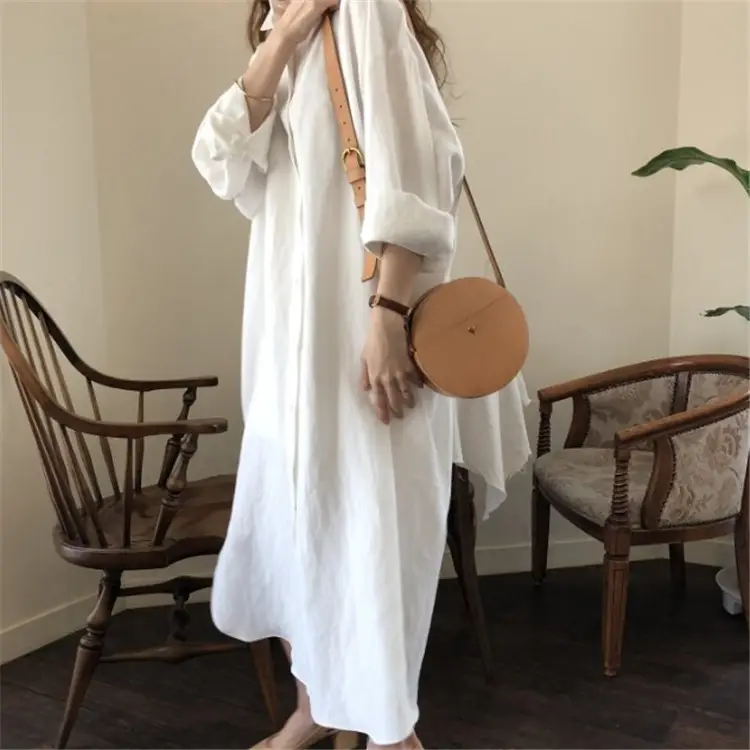 2026 Spring Plus Size Cotton Linen Shirt Dress Set - Image 12