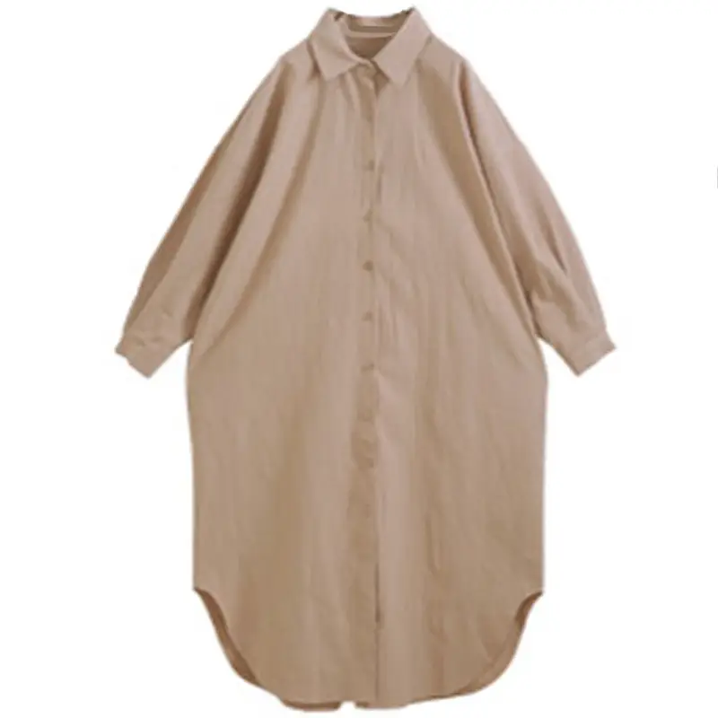 2026 Spring Plus Size Cotton Linen Shirt Dress Set - Image 7
