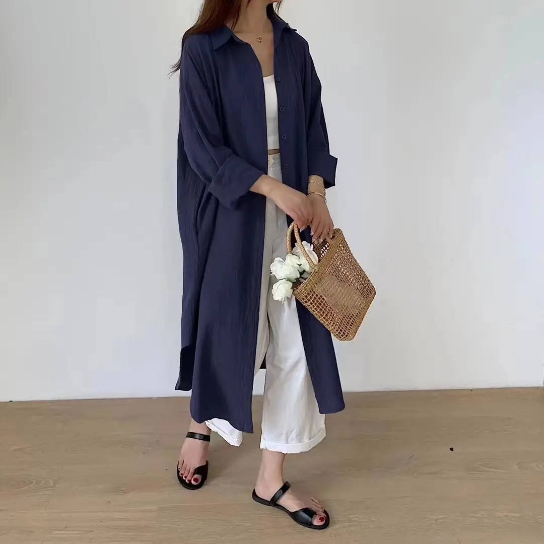 2026 Spring Plus Size Cotton Linen Shirt Dress Set - Image 8