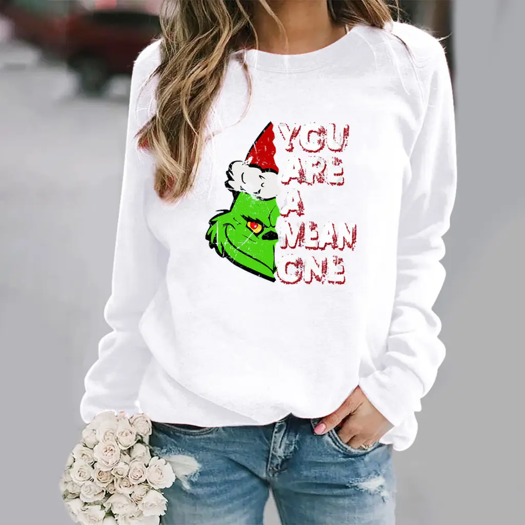 Women Christmas Print Long Sleeve Sweatshirt Brown - Image 13