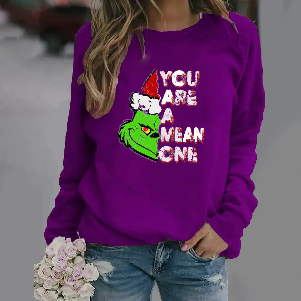 Women Christmas Print Long Sleeve Sweatshirt Brown - Image 6