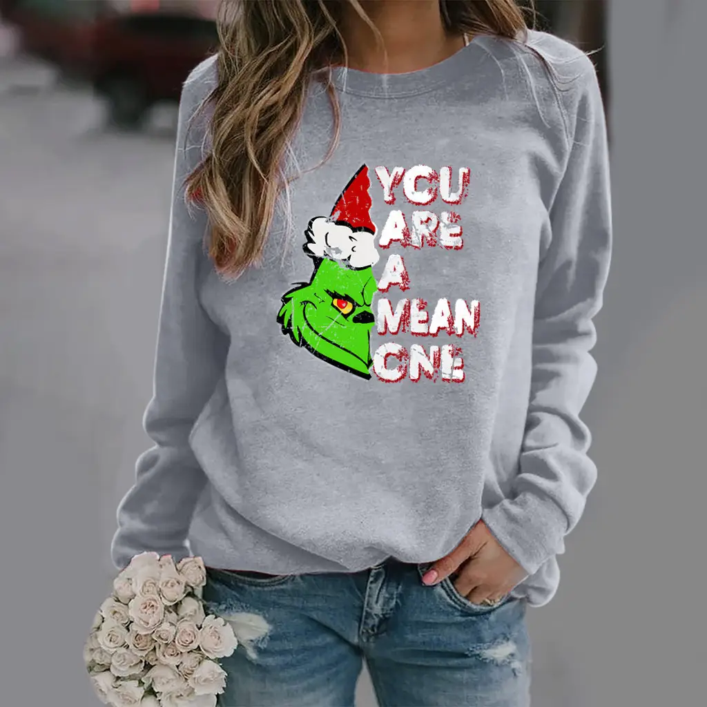 Women Christmas Print Long Sleeve Sweatshirt Brown - Image 7