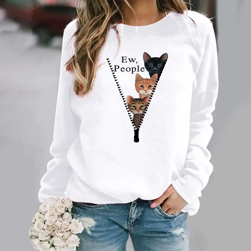Green Cat Print Long Sleeve Women's Sweater - Image 13