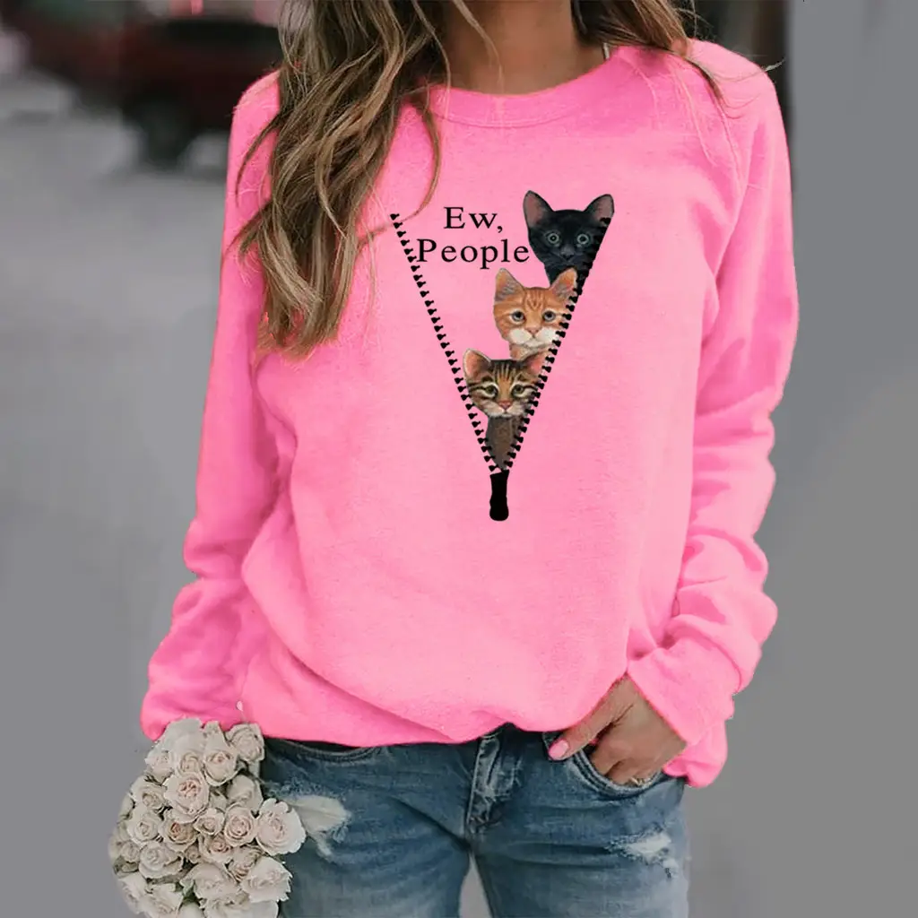 Green Cat Print Long Sleeve Women's Sweater - Image 14