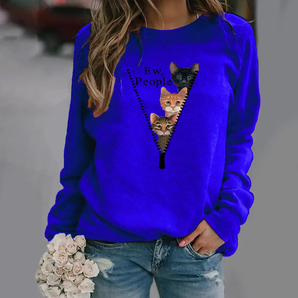 Green Cat Print Long Sleeve Women's Sweater - Image 10