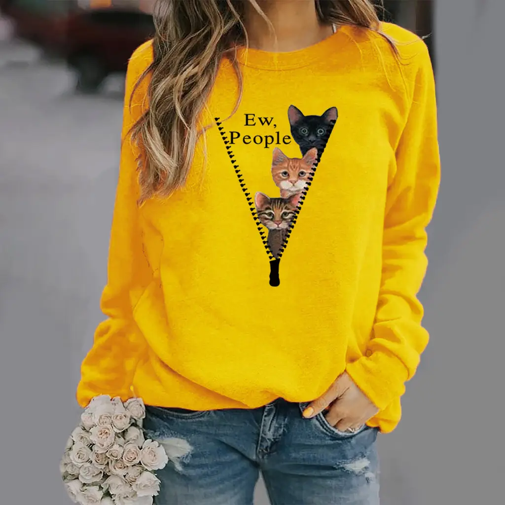 Green Cat Print Long Sleeve Women's Sweater - Image 4