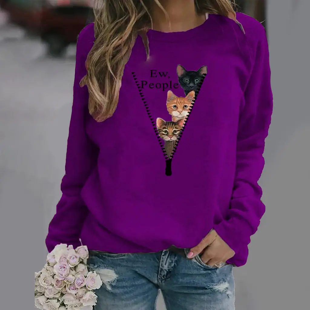 Green Cat Print Long Sleeve Women's Sweater - Image 6