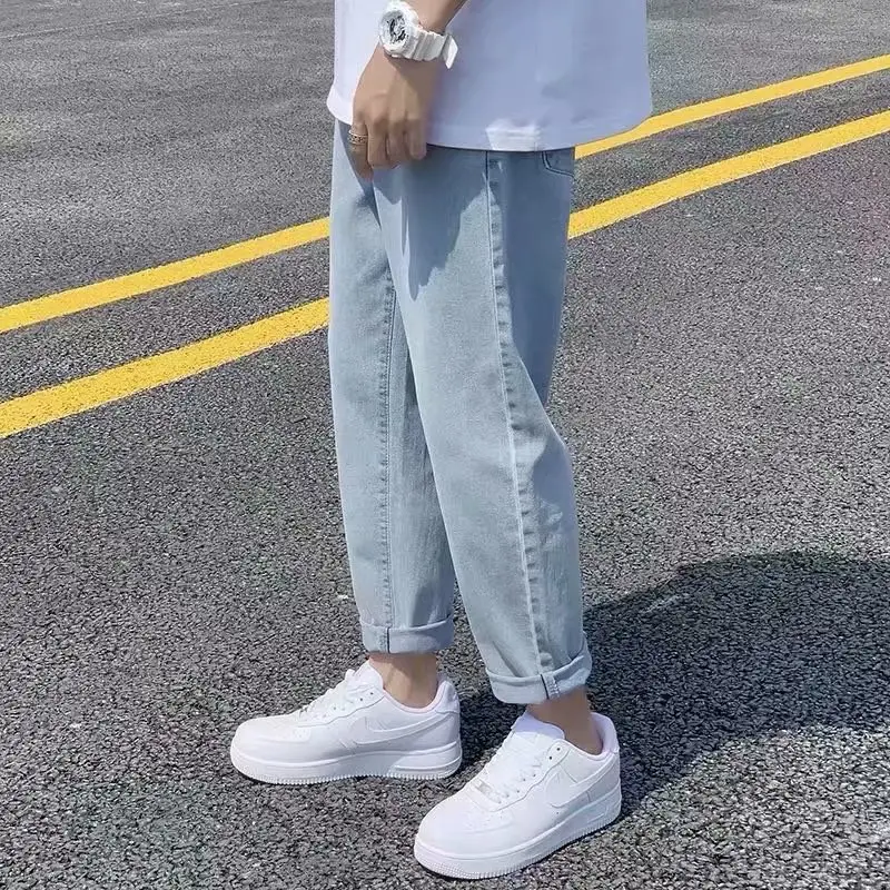Men's Straight Cut Jeans Light Blue Loose Fit Casual Pants