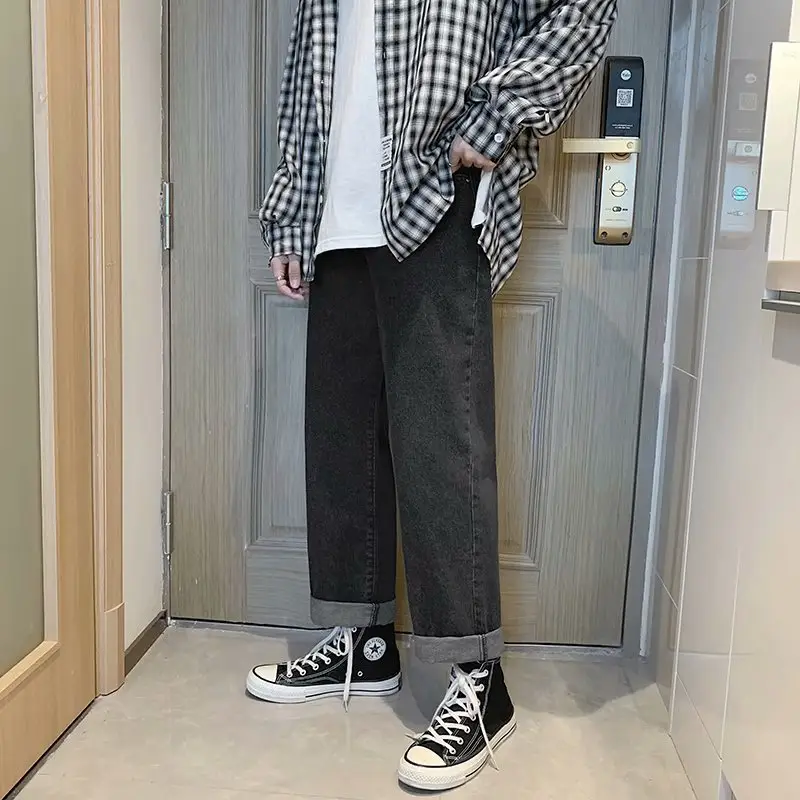 Men's Straight Cut Jeans Light Blue Loose Fit Casual Pants