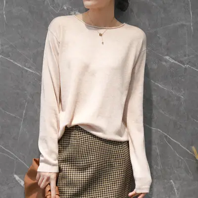 Women V-Neck Pullover Sweater Yellow Knit