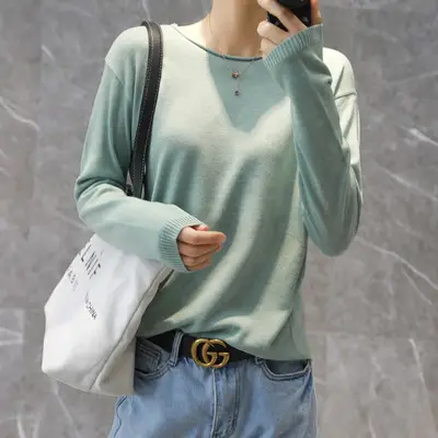 Women V-Neck Pullover Sweater Yellow Knit