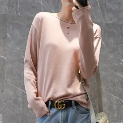 Women V-Neck Pullover Sweater Yellow Knit