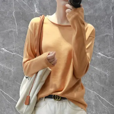 Women V-Neck Pullover Sweater Yellow Knit
